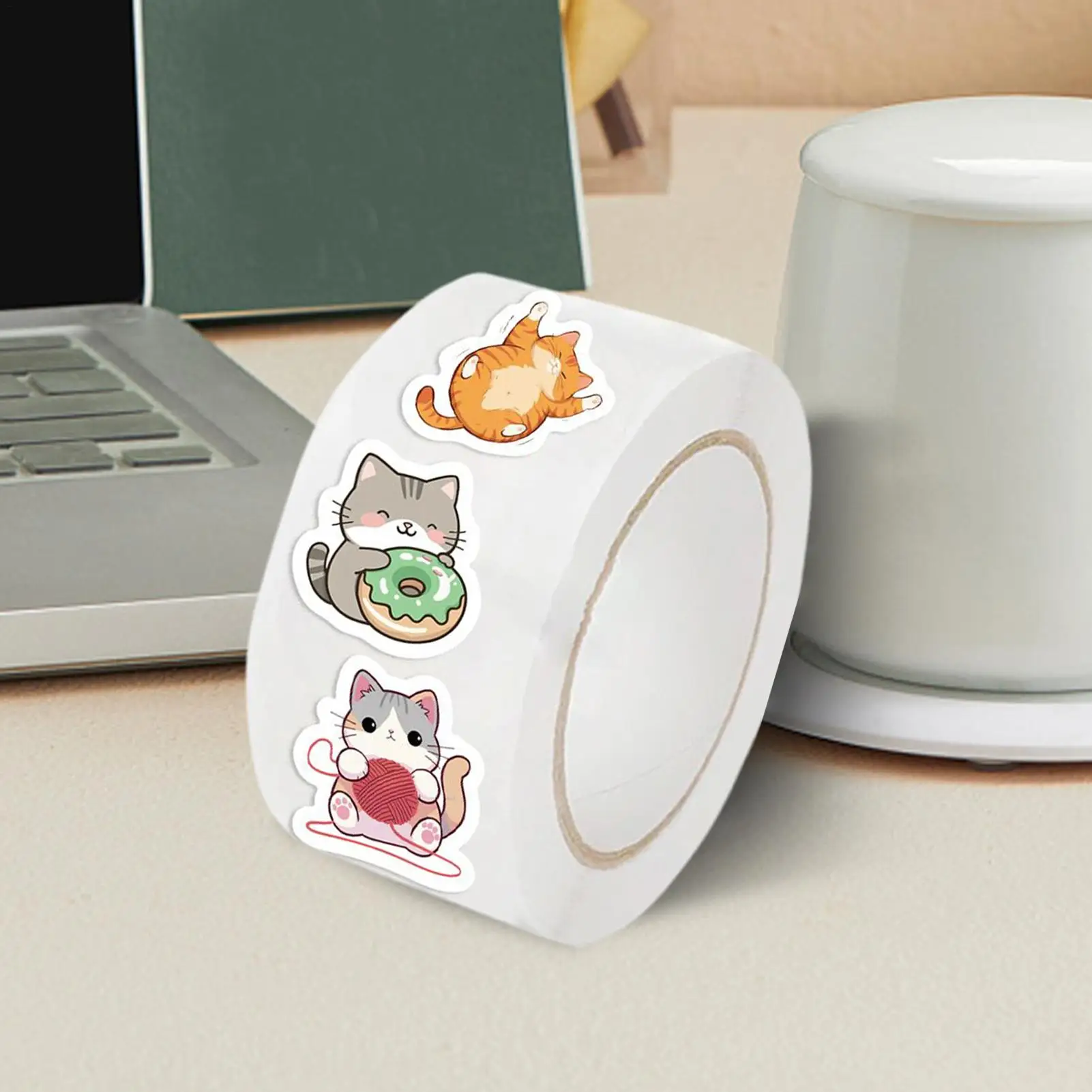 Adesivos de gato para crianças, 500 folhas/rolo, decoração, selo de envelope, decoração para escola, festa, escritório, scrapbook, notebook