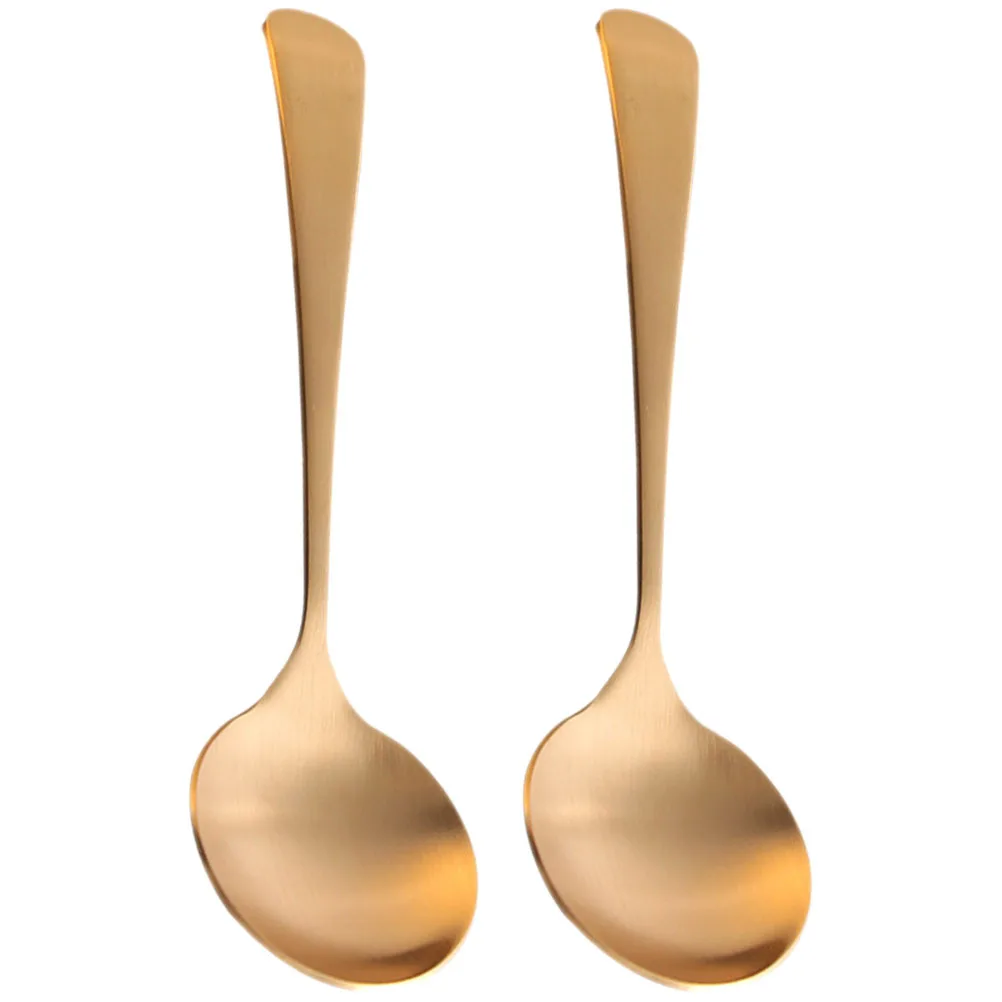 

2Pcs Copper Spoons Sturdy Brass Material Home Tableware Comfortable Handle Porridge Dessert Spoon Multifunctional