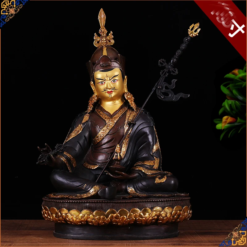 46CM 18inch # HUGE TOP figure of Buddha HOME efficacious Protection Tibetan Gold-plated Lotus Padmasambhava Buddha brass statue