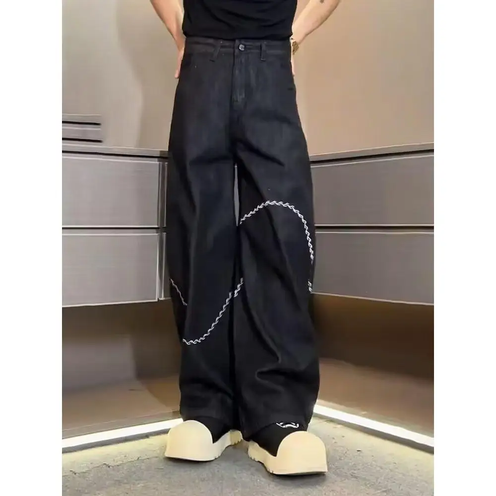 

Гонконгские мужские джинсы с буквенным принтом High Street, модный хлопок, полиэстер, средняя талия, молния, супер облегающий крой