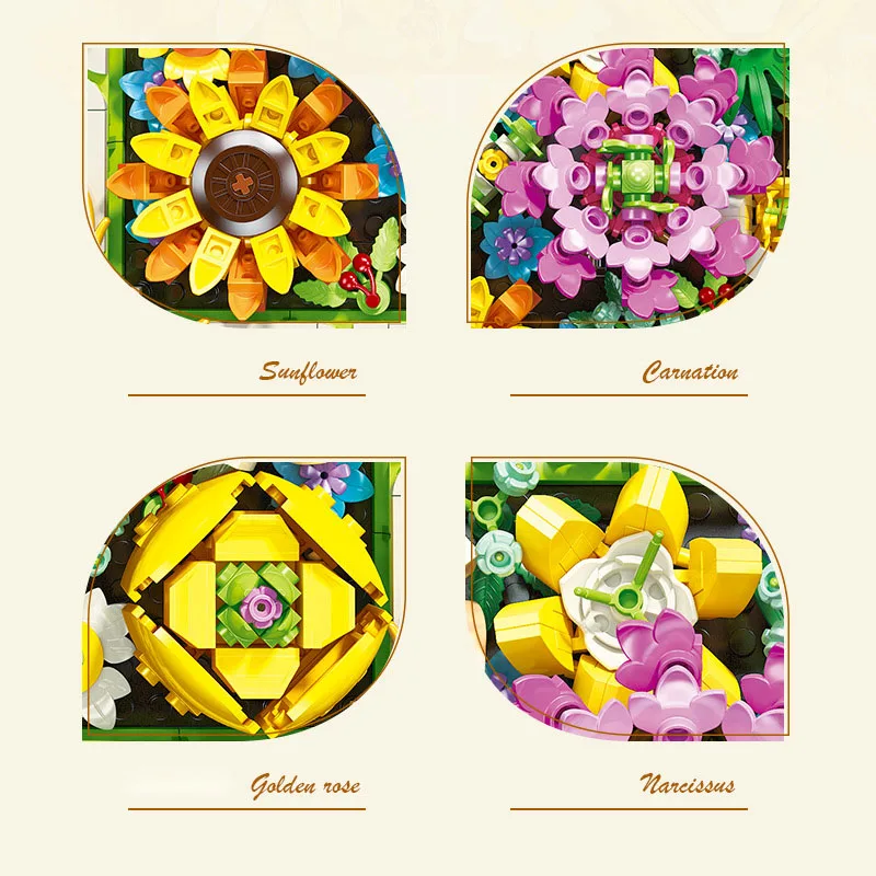 Idea Garofano Rosa Fiore di girasole MOC Building Block Modello di costruzione Mattone Cornice per foto 3D Collezione di giocattoli per ragazze Regalo