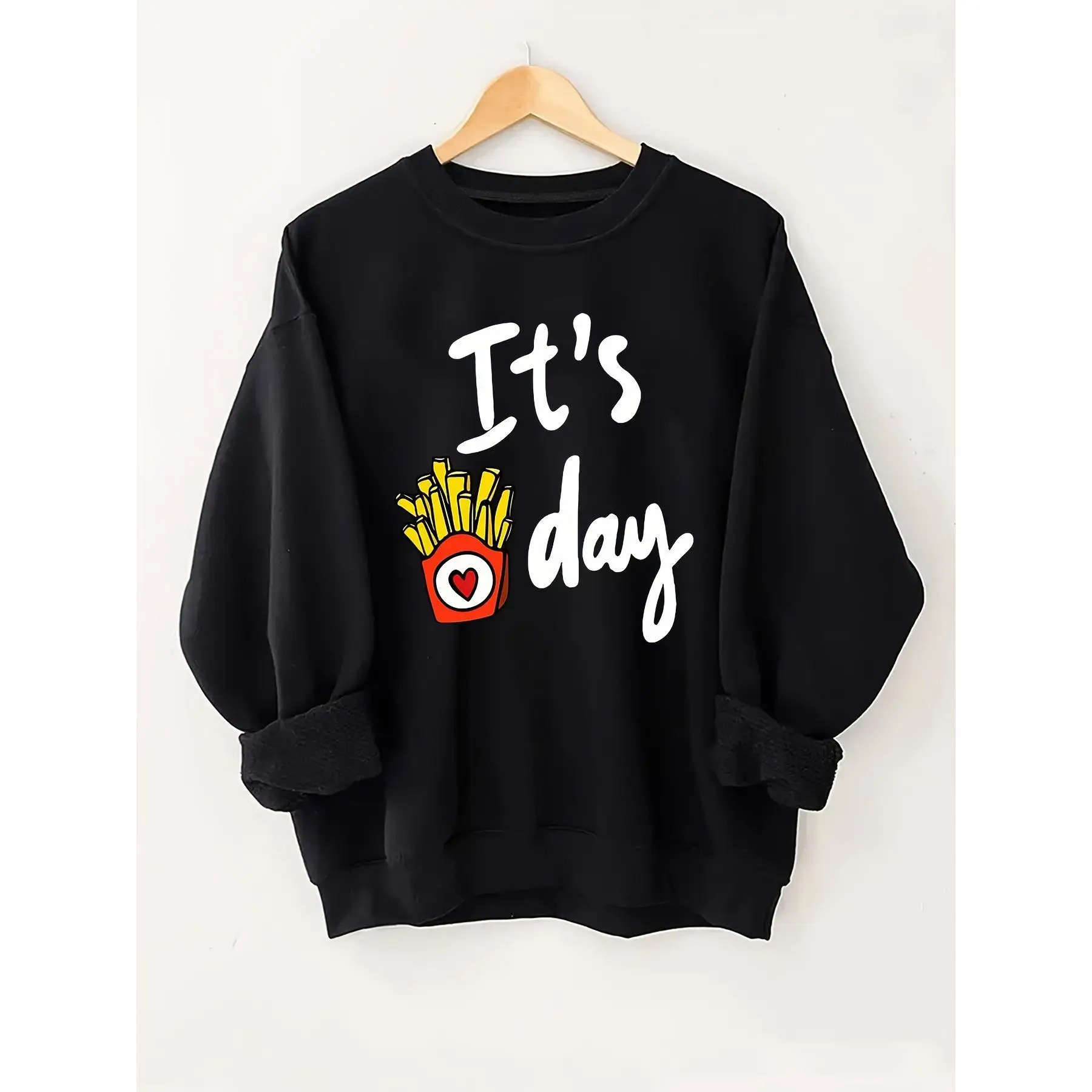 

Funny French Fries Sweatshirt, Women's Cozy Foodie Graphic Crewneck, Oversized Day Off Streetwear Gift