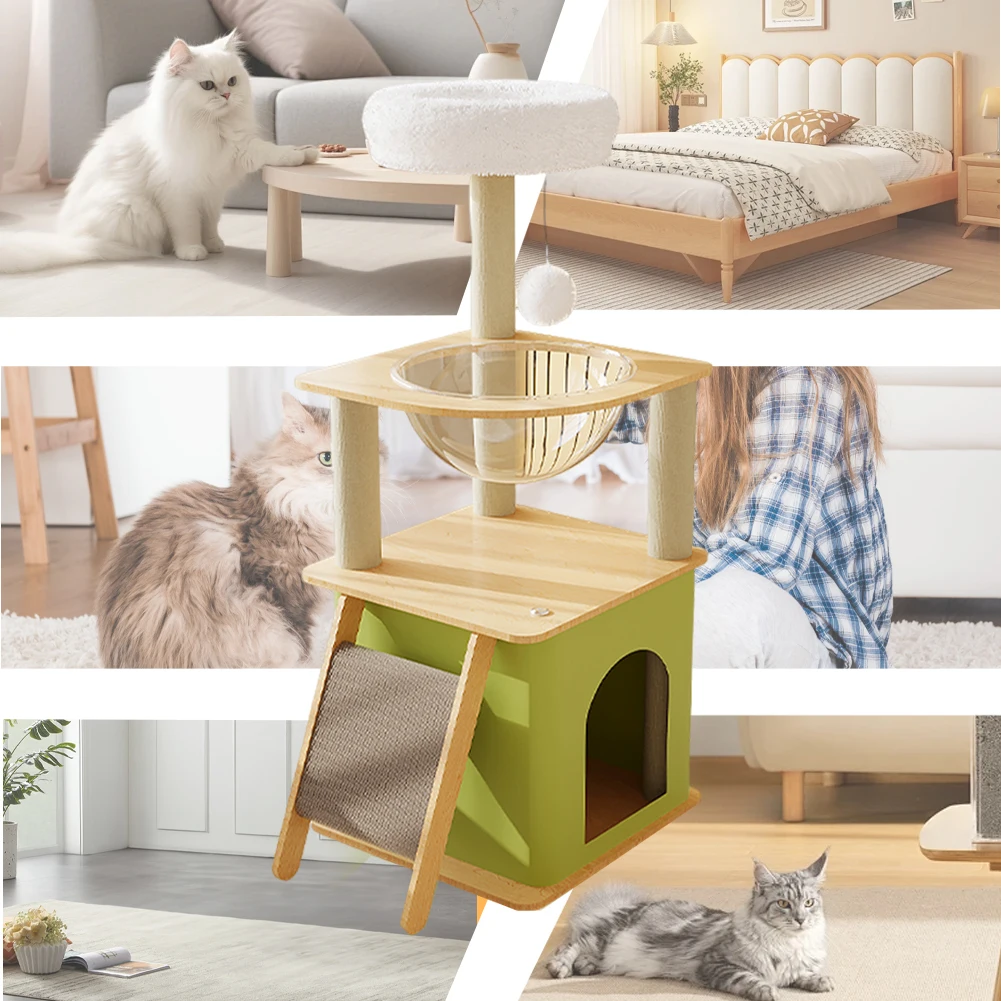 Marco de escalada para gatos con plataforma de salto de felpa, bola colgante, torres para gatos multicapa, torre de árbol para gatos de interior, adultos grandes