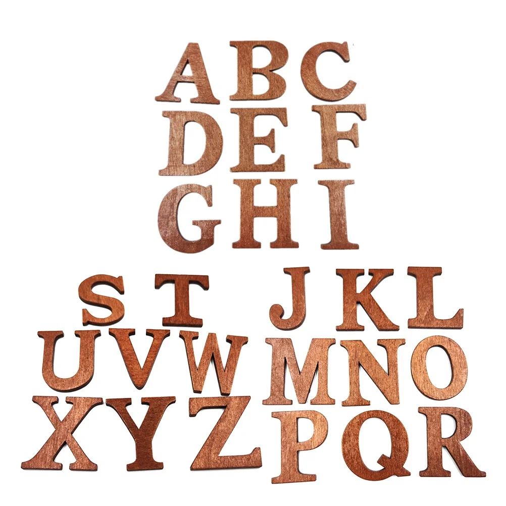 26 قطعة 44 مللي متر شرائح الأبجدية الخشبية 26 حروف كبيرة لتقوم بها بنفسك رقائق خشبية تعليمية لتعلم أداة الدراسة الإنجليزية