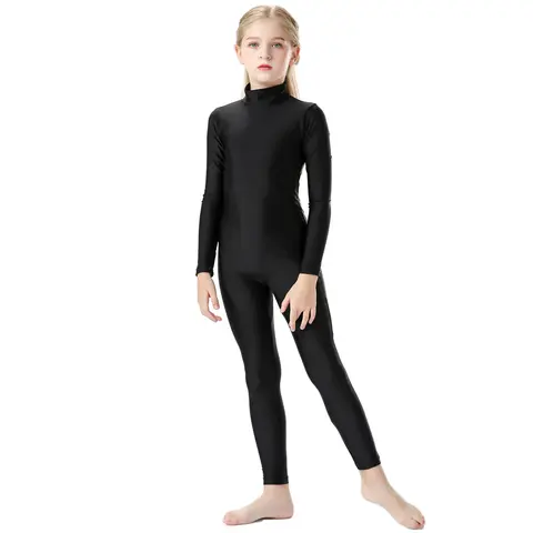 OVIGILY Langarm-Ganzanzug aus Spandex für Mädchen, dehnbarer Rollkragenpullover, einteiliger Ganzkörper-Body, Tanz-Ganzanzug für Kinder, Mannschaftsaufführung