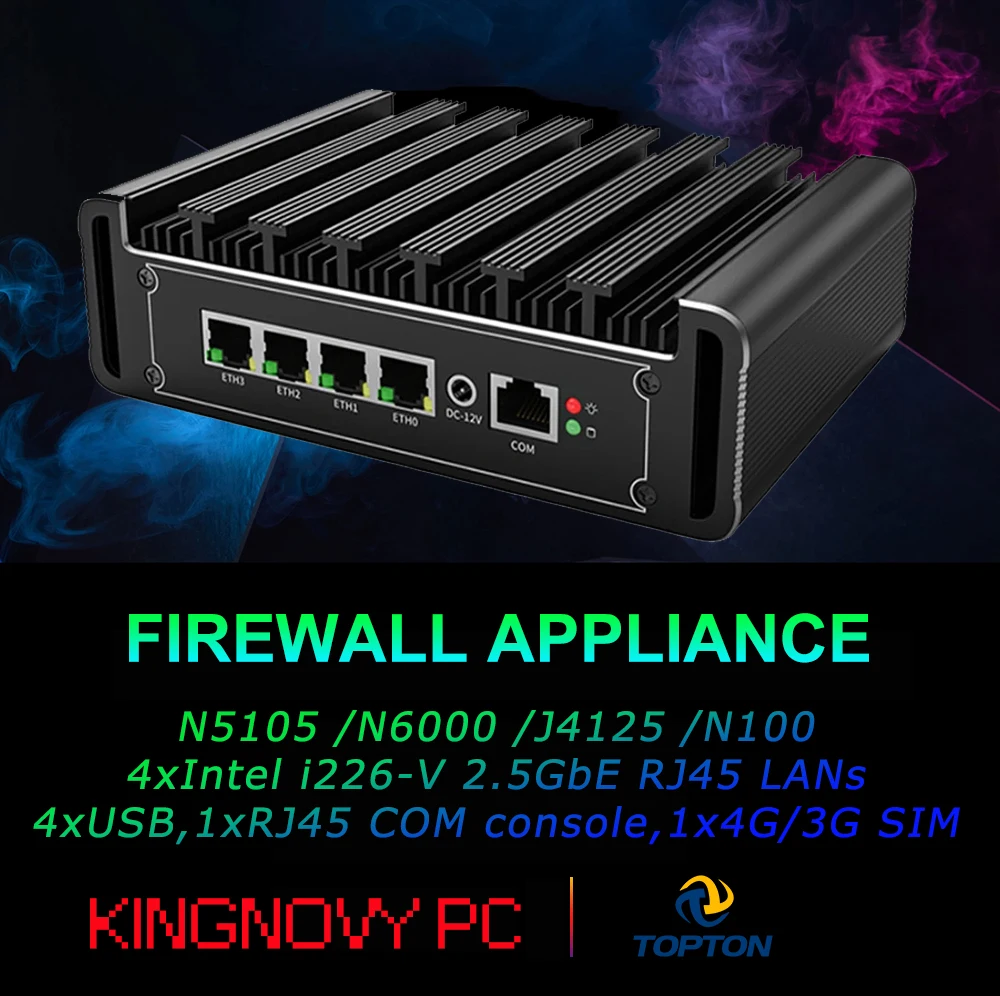 

Fanless N100 Mini PC Micro Firewall Appliance, 4 * i226 LAN Ports Power Over Ethernet Mini Computer 4*USB/SIM Slot Home Server