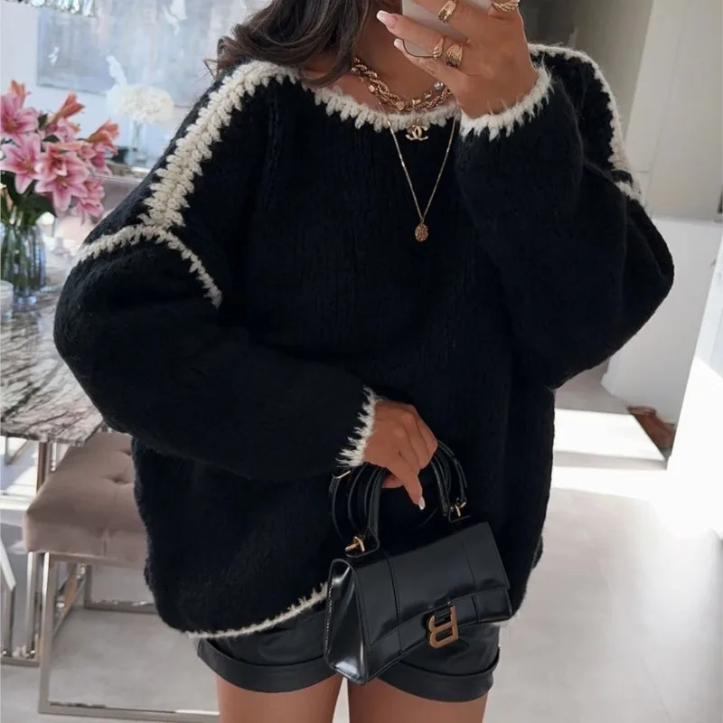 

Simple Casual Knitwear Sweater New 2025 Autumn/Winter Pullover Long-sleeved Large Size Thicken Sweater Soft Women's Clothing