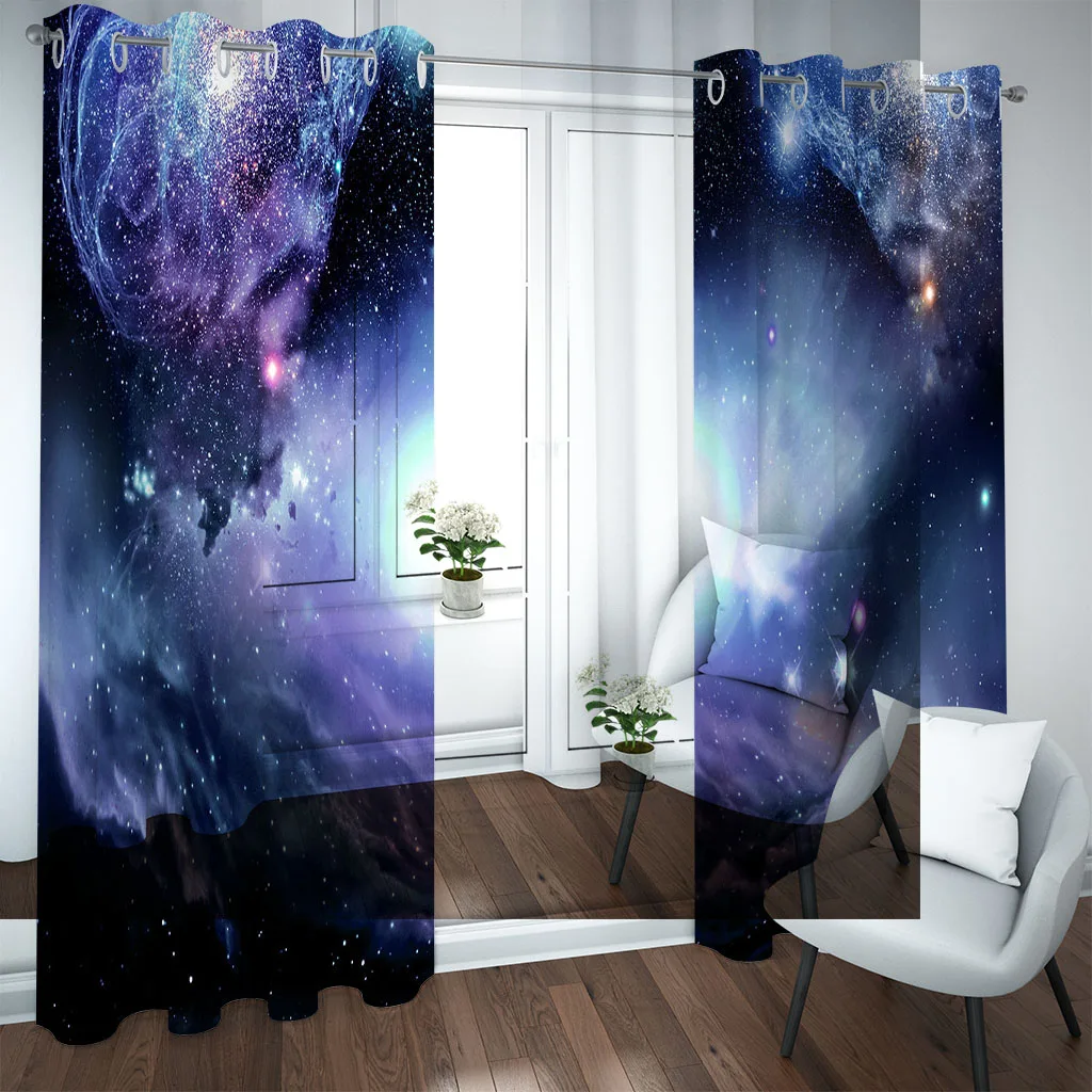 2Panels Space Galaxy Color Starry Sky Print Curtains Kids Room Bedroom Living Room Blinds Windows Curtains Grommet Top cortinas