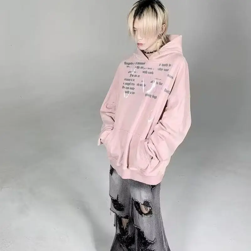 여성 및 남성용 오리지널 트렌디 후드티, 스터 프라이드 스노우플레이크 버드 프린트 워시드 후드 코트, 루즈 스웨트셔츠 커플 후드티