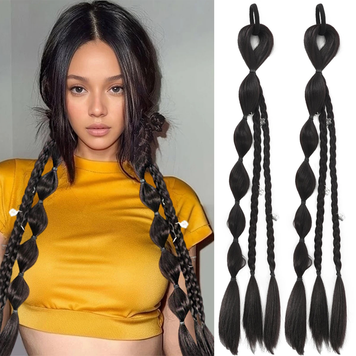 

Synthetic lantern braided ponytail woman ponytail hair extension heat-resistant wig cute double ponytail bubble wig