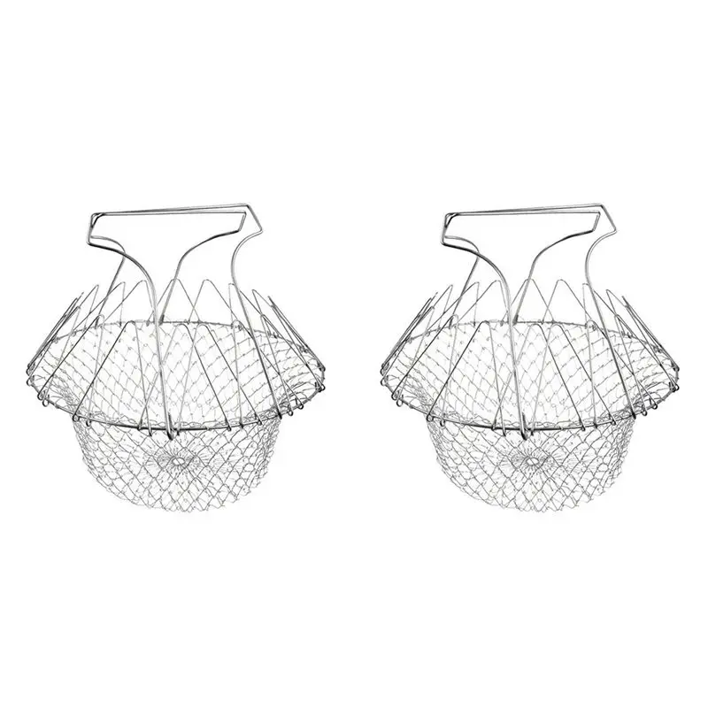 A84X-2X Kitchen Multi-Function Poaching Boiling Deep Frying Basket, Household Folding Draining Basket