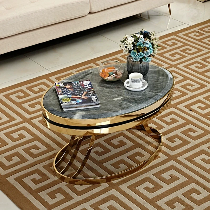 Fashion Marble Coffee Table Glossy Surface Marble Modern Simple Living Room Stainless Steel Base Home Furniture JZY-COMMERCE