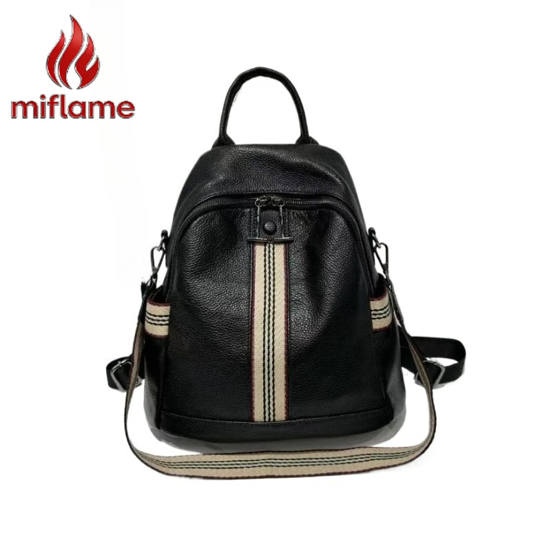 

Women's Vintage Top Grain Leather Backpack with Soft Stripe Design Spacious Convertible Crossbody for Campus