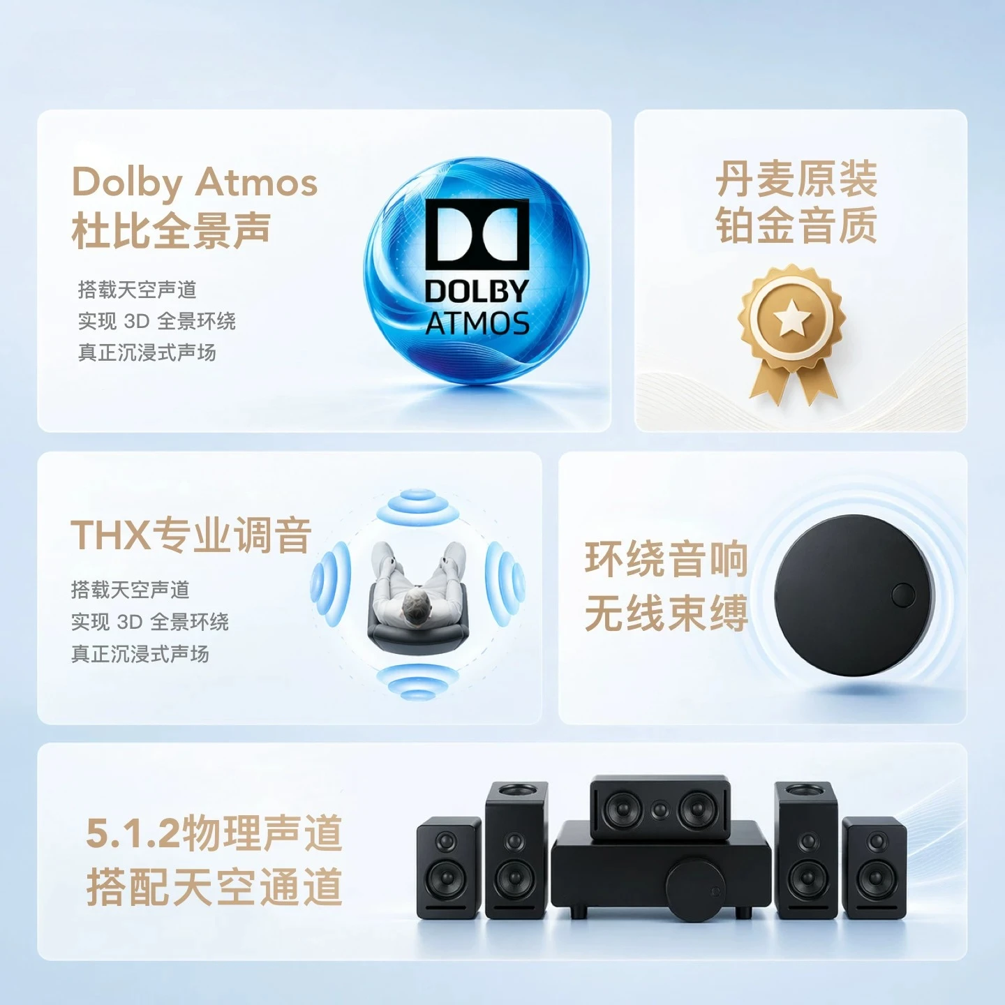 5.1.2 Home Theater, Wireless Dolby Atmos 3D Surround Sound Package
