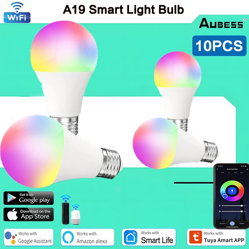 

Matter A19 Smart Light Bulb WiFI RGB CW 9W Led Lamp Smart Home Support Homekit Siri For Google Home Alexa For Home Decoation