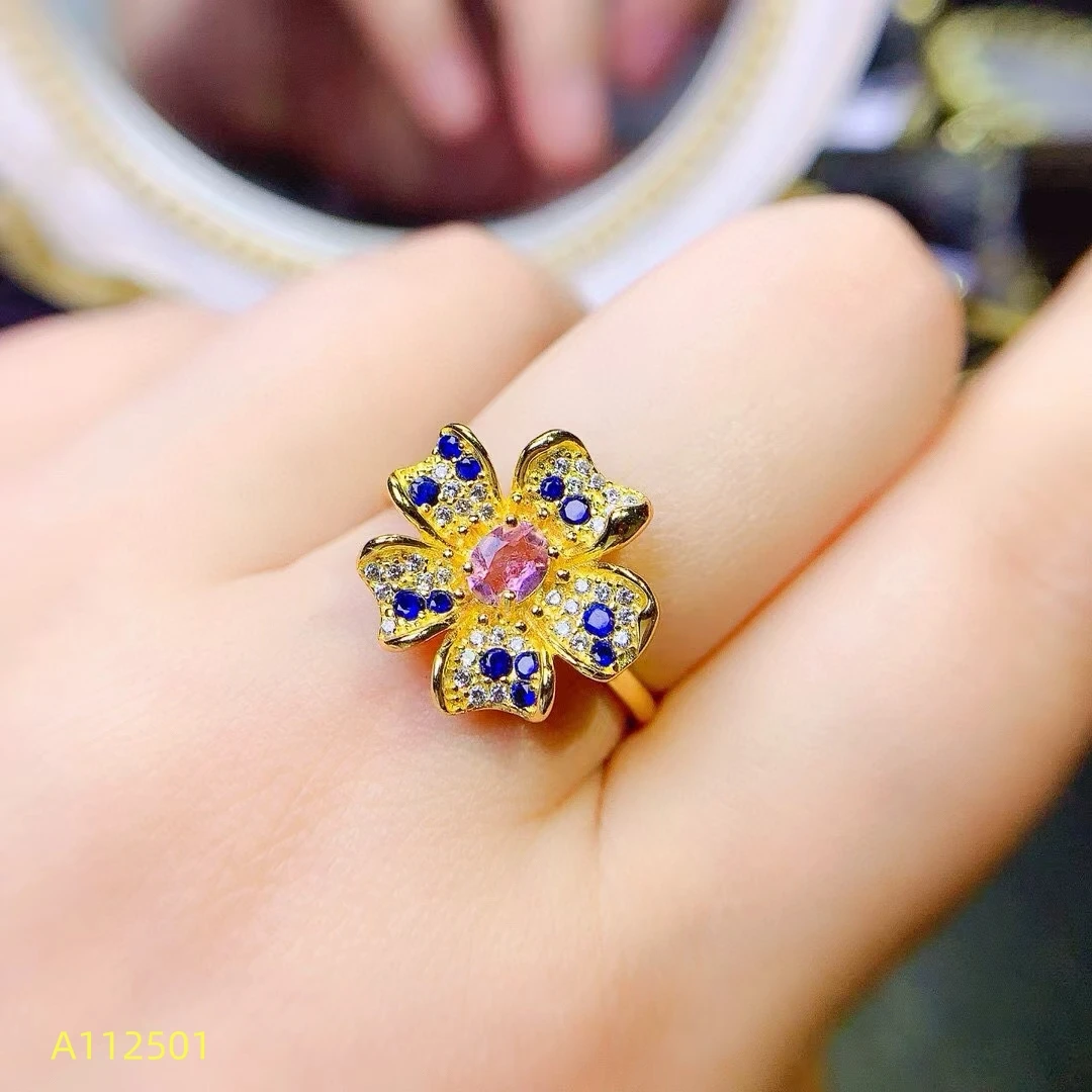 KJJEAXCMY Fine Jewelry Natural Pink Tourmaline Women's Ring S925 Silver Electroplating Process Inlaid High Clarity Support Test