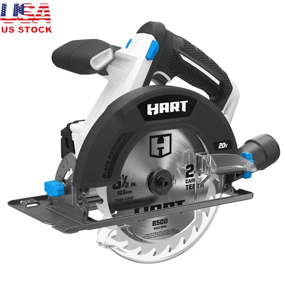 

20V 6-1/2 Inch Battery Powered Circular Saw 4700 RPM Thin Kerf Blade Vacuum Attachment 0-56 Degree Bevel Cutting Tool