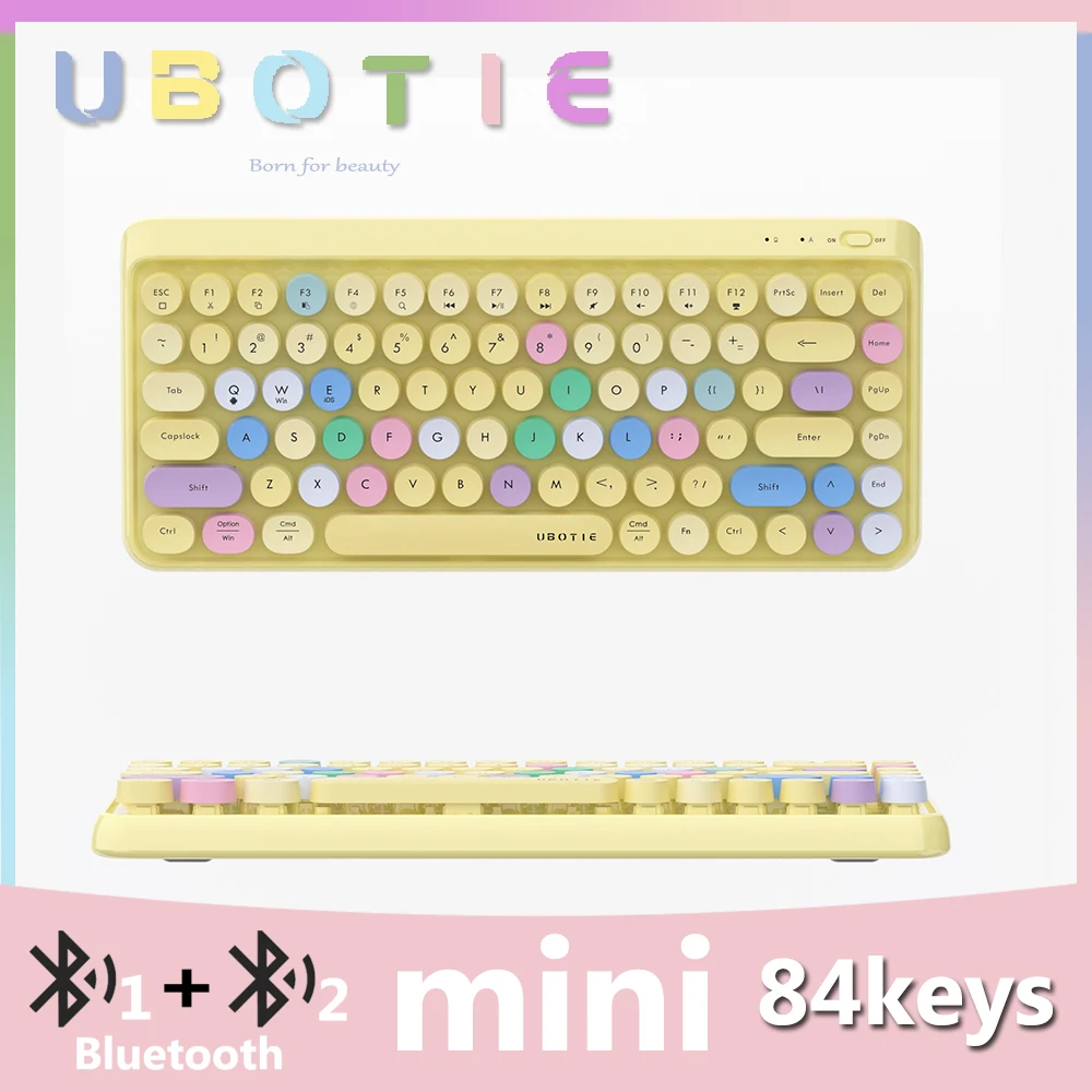 

UBOTIE Colorful Mini Buletooth Keyboard 84keys Typewriter Office Aesthetic Wireless Keyboard Portable Set for Windows Mac IOS