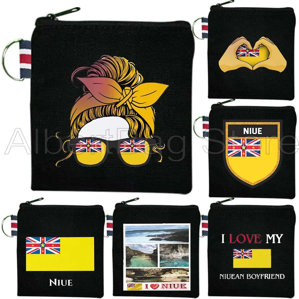 

Niue Flag Map Love Heart Niuean Gifts Canvas Coin Purse Bag Small Square Key Bag Storage Card Bag Cotton Wallet Zipper Pouch