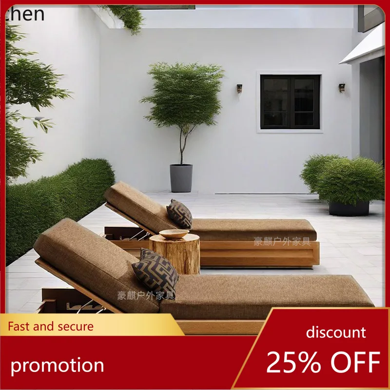 ZML Outdoor Open-Air Leisure Teak Swimming Pool Single Lounge Chair Outdoor Solid Wood Beach Chair