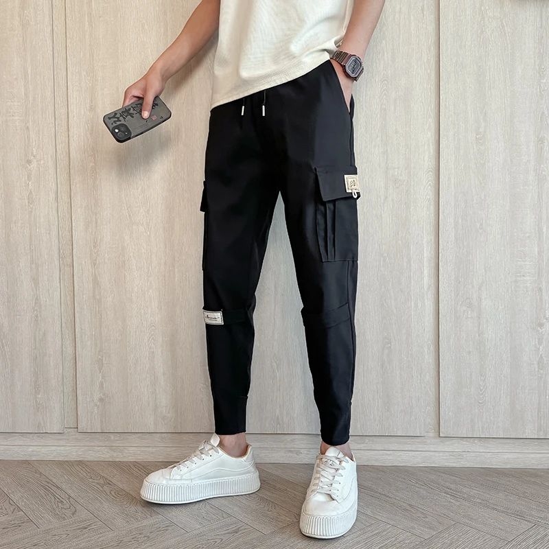 

Black Men's Summer Pants Korean Fashion Ankle Length Slim Fit Mens Casual Pants All Match Comfortable Joggers Trousers Man 36-28