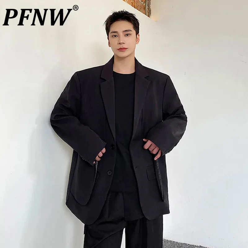 

PFNW Korean Style Men's Suit Jacket New Fashion Double Layer Spliced Single Breasted Solid Color Autumn Male Blazers 9C1406