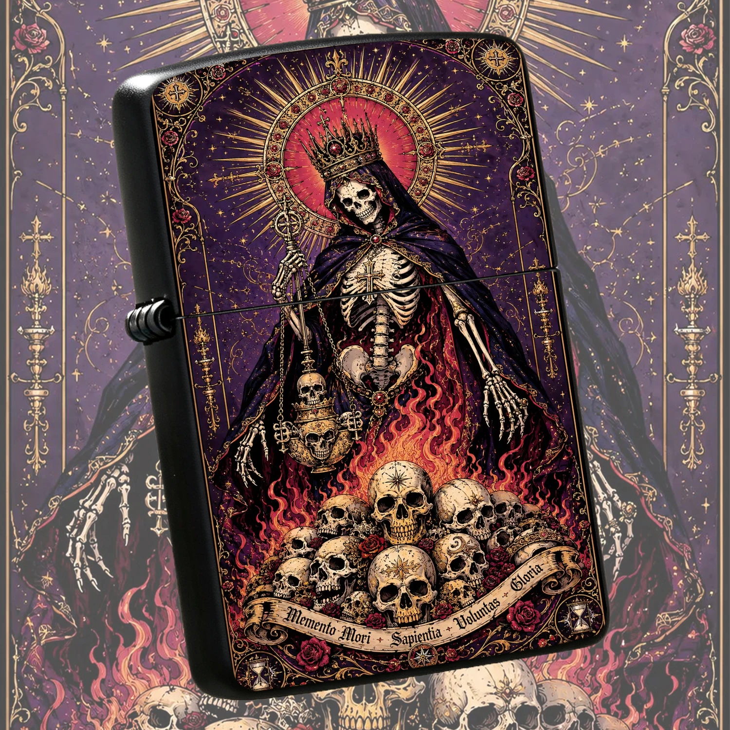 Vintage Gothic Holy Skeleton King Themed Portable Igniter, Dark Myth Skull Decorative Art Design, Fits Multiple Daily Scenarios, Niche Cool Personalized Collectible Ornament, Creative Atmospheric Practical Item For Gifting Or Personal Use A