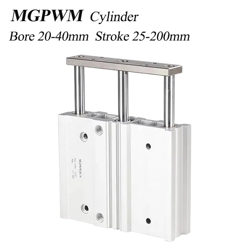 HLH MGPWM20/25/32/40*25/50/75/100/150/175/200-S Three-axis Pneumatic Cylinder With Wide Guide Rod Sliding Bearing Cylinder MGPWM