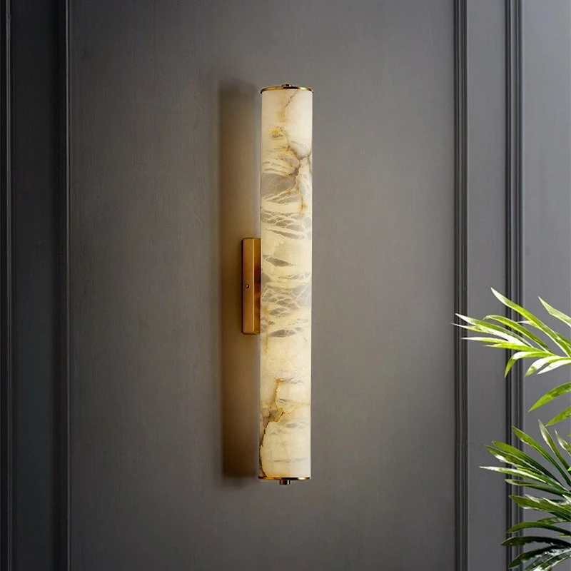 Spain Cylindrical Snowflake Marble Wall Lamps All Copper Light Moden Living Room Bedroom Restaurant Corridor Atmosphere Sconces