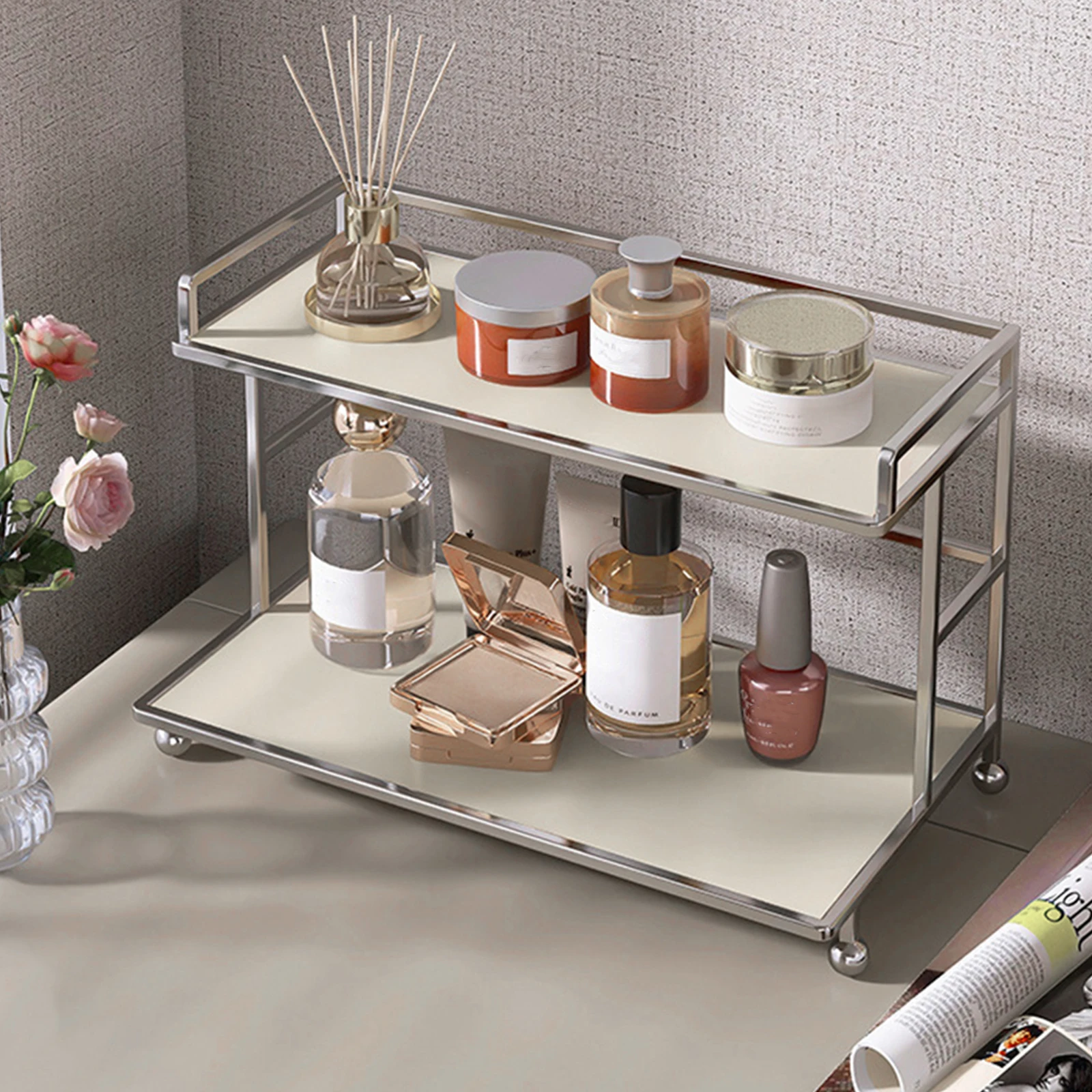 

1 шт. Подставка-органайзер для хранения на столешнице для дома, комода, кухни, офиса (цвет слоновой кости)