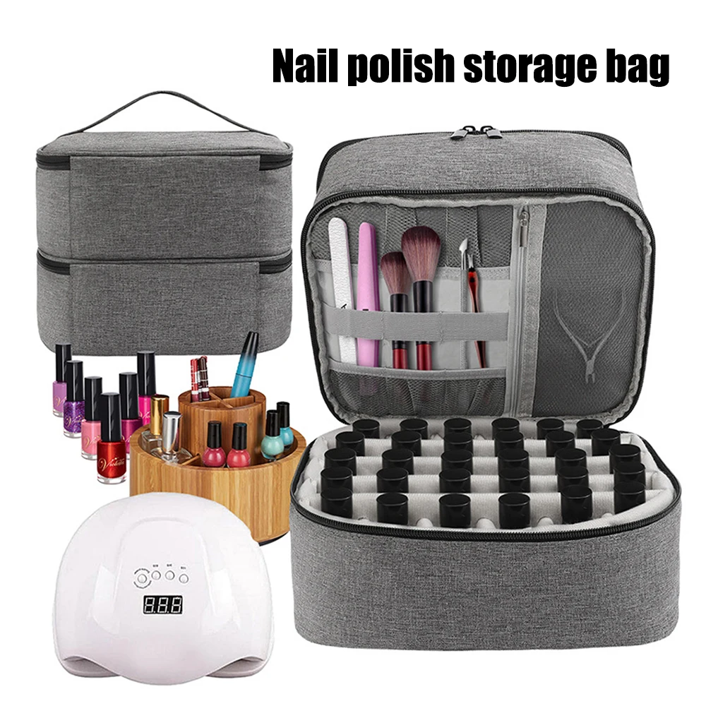 

30 Compartment Double Layer Nail Supply Storage Bag, Portable Home Organizer for Nail Polish & Essential Oil