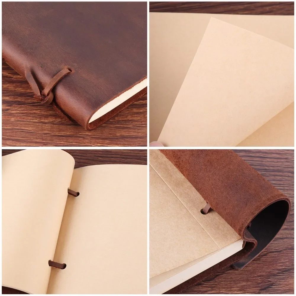 Handmade Rustic Genuine Leather Notebook Craft paper Crazy Horse Leather Diary Journals Vintage Memo Notepad Wholesale