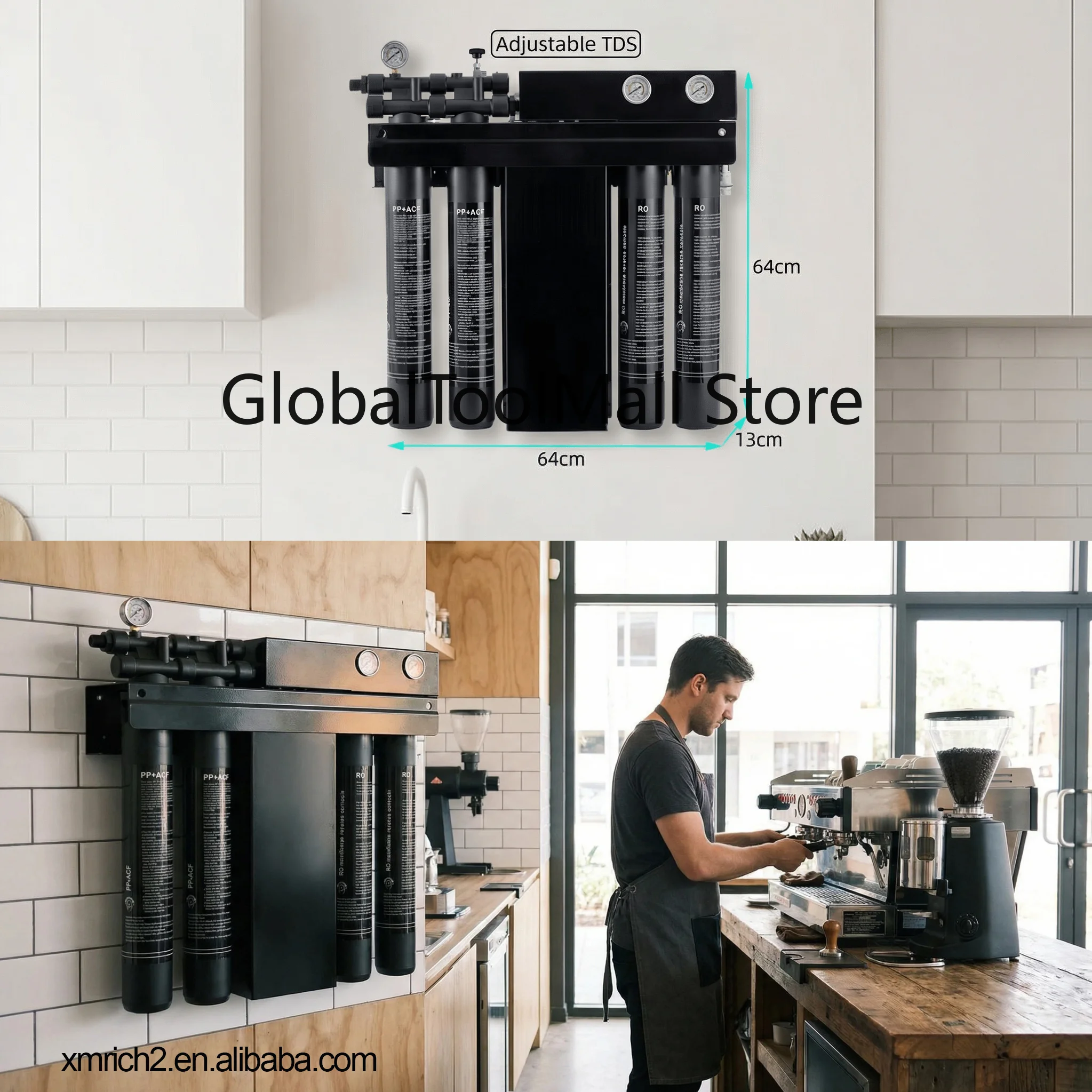 2000GPD 5LPM RO Reverse Osmosis Water Purifier System with TDS Adjustable 3 Outlet for Ice Machine Coffee Shop Commercial Use