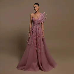 2023 Elegant and Fashionable Light Purple Sweetheart Robe A-line 3D Feather Beaded Tulle Backless Prom Party Evening Dresses