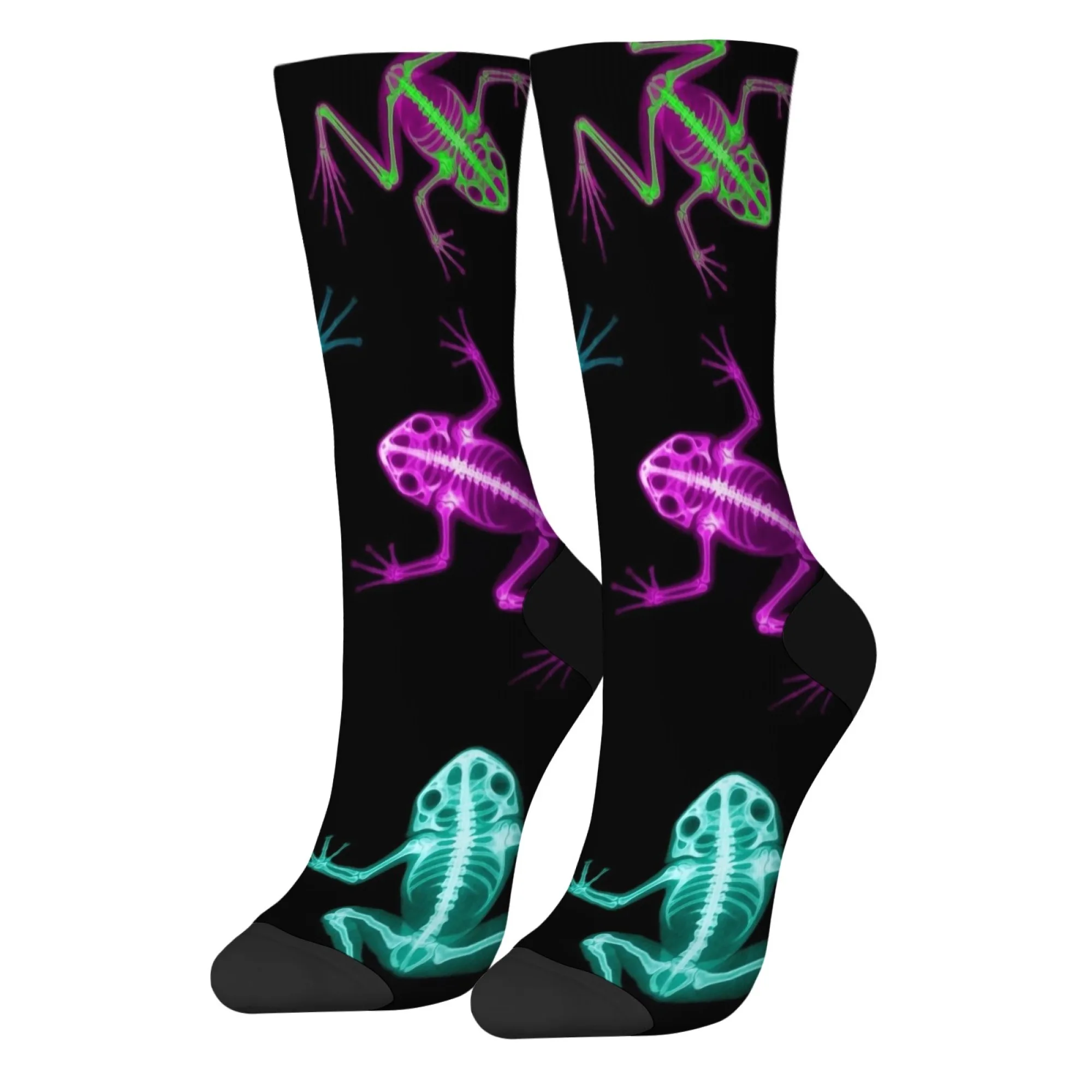 Colorful Iridescent X-ray Frog Skeleton Men Crew Socks Creative Pattern Funny for Nocturnal Loungewear & Sleepover Party Vibes