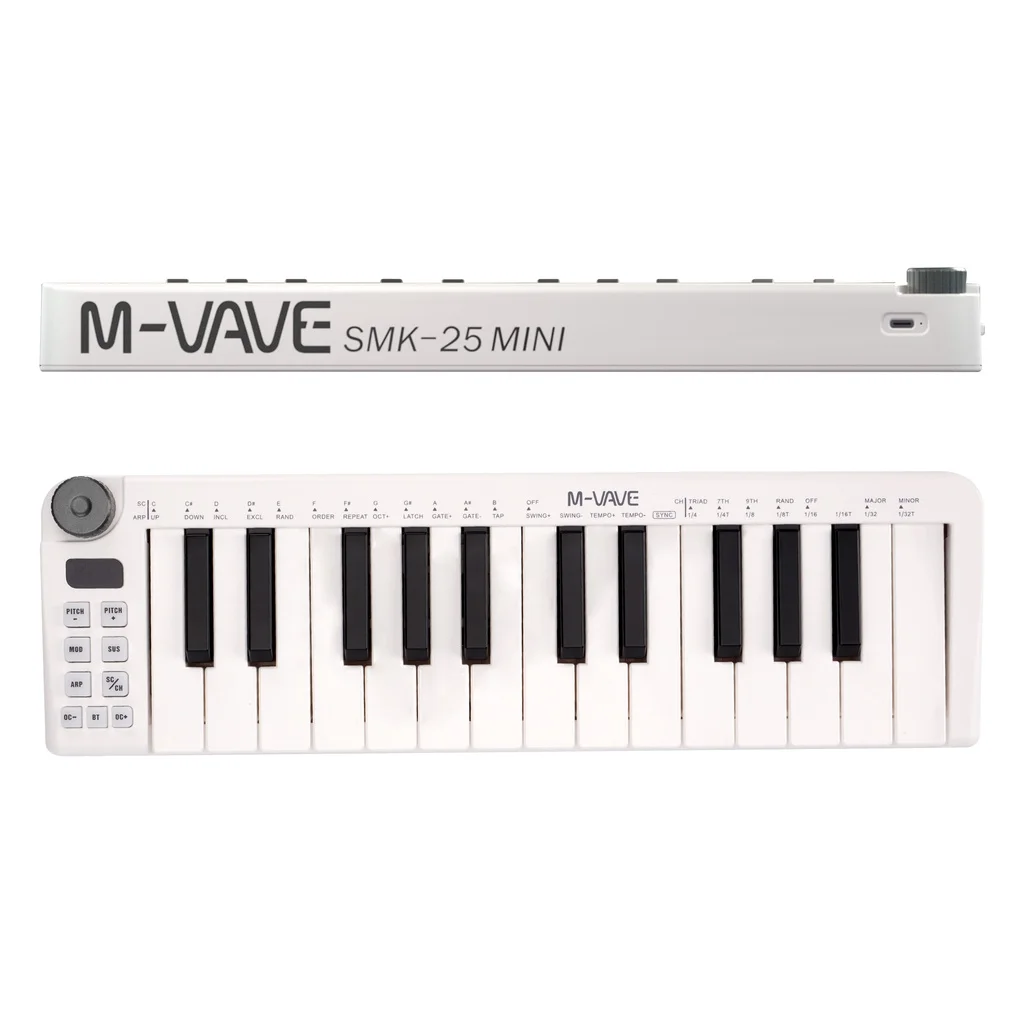 M-vave SMK-25 미니 MIDI 키보드, 속도 감지 키, 지지대 무선 USB 연결, 휴대용 시퀀서, 25 개