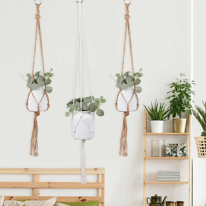 90-122cm Gardening Plant Hanging Basket Cotton Rope Hanger Flower Pot Home Wall Macrame Handmade Pot Pocket Garden Decorations
