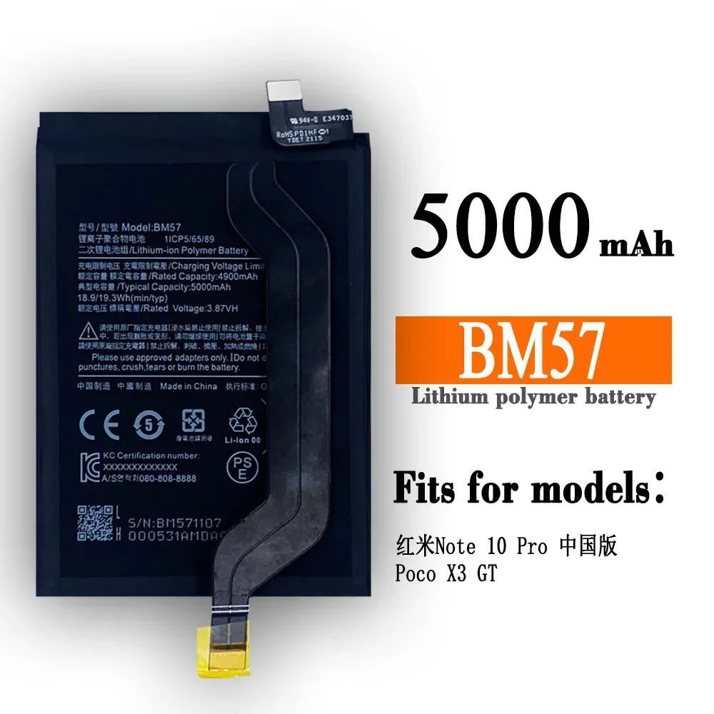 BM57 New Replacement Battery For Xiaomi POCO X3 GT Redmi Note 10 Pro (China) High Quality 5000mAh Mobile Phone Lithium bateria