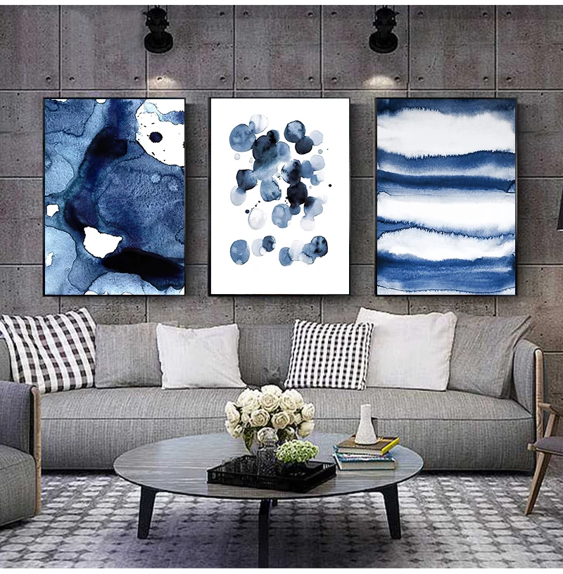 Nordic Modern Abstract Geometric Style Graphics Blue Spots Posters Art Canvas Pictures For Living Room Bedroom Decor Unframed