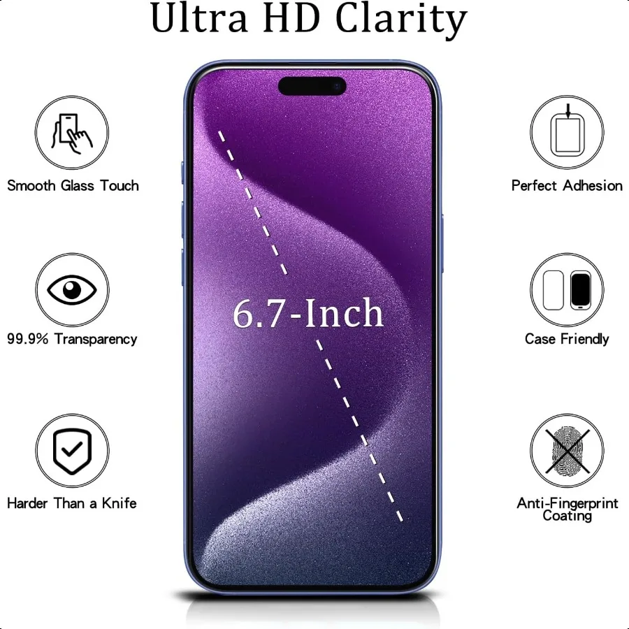 MAYtobe [Confezione da 2] Progettato per iPhone 16 Plus Proteggi Schermo in Vetro Temperato 9H Hardn Antigraffio Facile da Installare