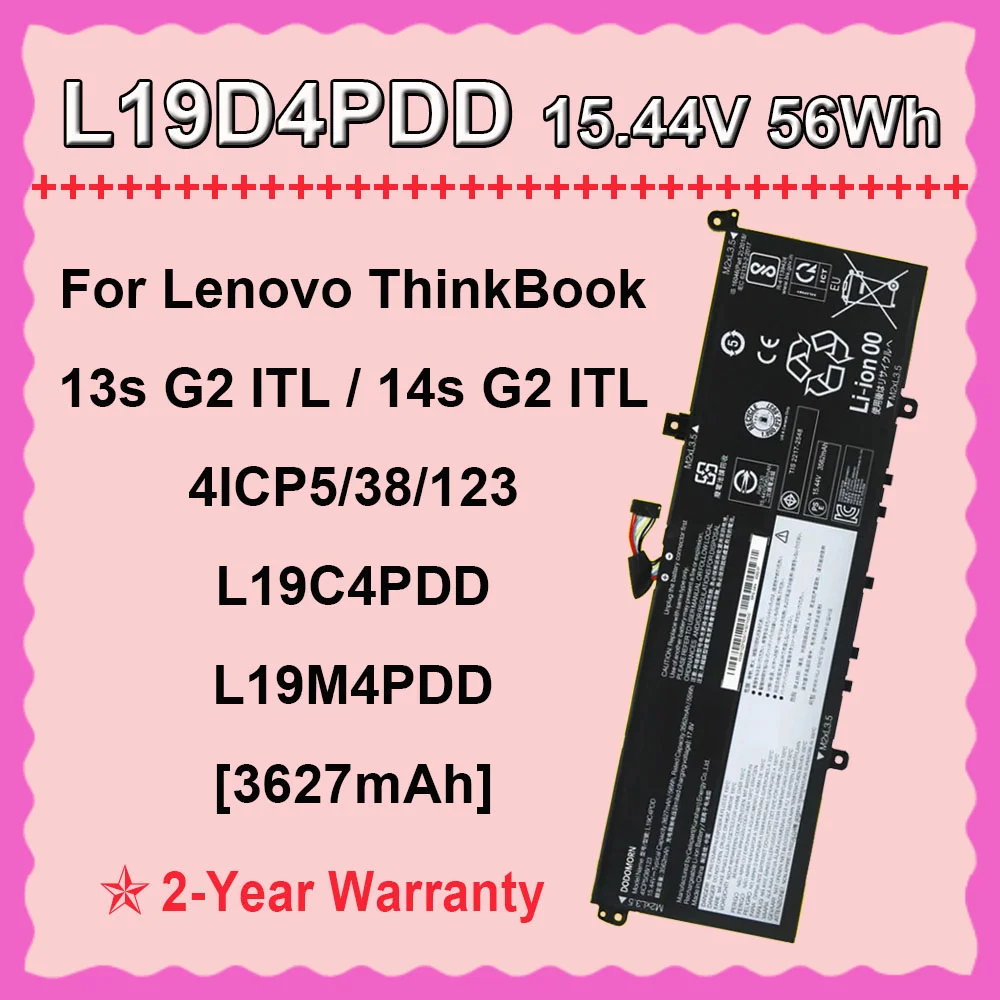 DODOMORN L19D4PDD L19M4PDD L19C4PDD For Lenovo ThinkBook 13S 14S G2 ITL Series 5B10Z37617 15.44V 56Wh 3627mAh Laptop Battery