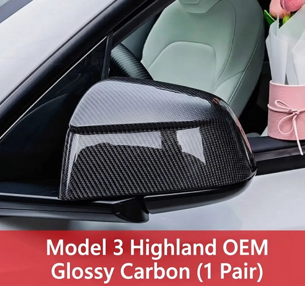 Real Dry Carbon Fiber Side Mirror Cover Cap For Tesla Model 3 Highland Model Y Juniper S X Bull Horn Rearview Mirror Accessories