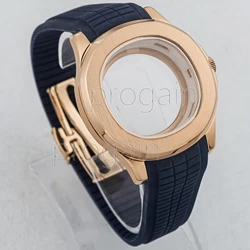 42mm PVD Rose Watchcase NH35 Case Stainless Steel 21mm Rubber Band Bracelet Sapphire Glass for Nautilus AQUANAUT NH35 Movement