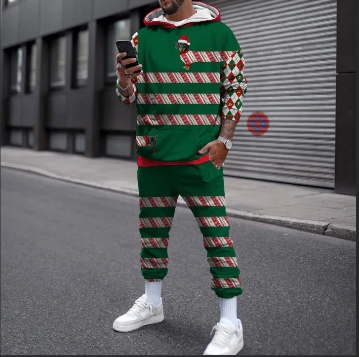 Merry Christmas Hoodie Suit New Autumn 3D Printing Sportswear 2Pcs Set Men Oversize Pullover Men\'s Fashion Kids Casual Suits