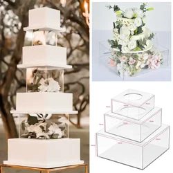Acrylic Square Round Cylinder Display Board Fillable Cake Stand with Hollow Bottom DIY Cake Discs Topper Party Supplies Decor