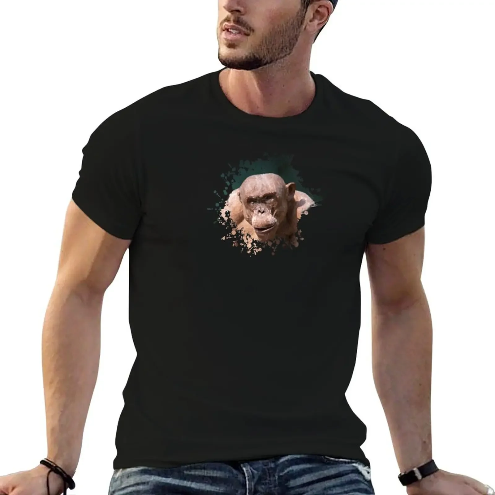 Muscular Jambo The Hairless Chimp (Splatter Design) T-Shirt designer shirts anime figures Men's t-shirt