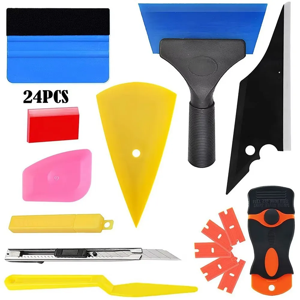 Car Vinyl Tint Film Installation Tool Kit Vinyl Spatula Car Scraper With Felt Rubber Scraper Magnetic Holder Wrapping Sticker