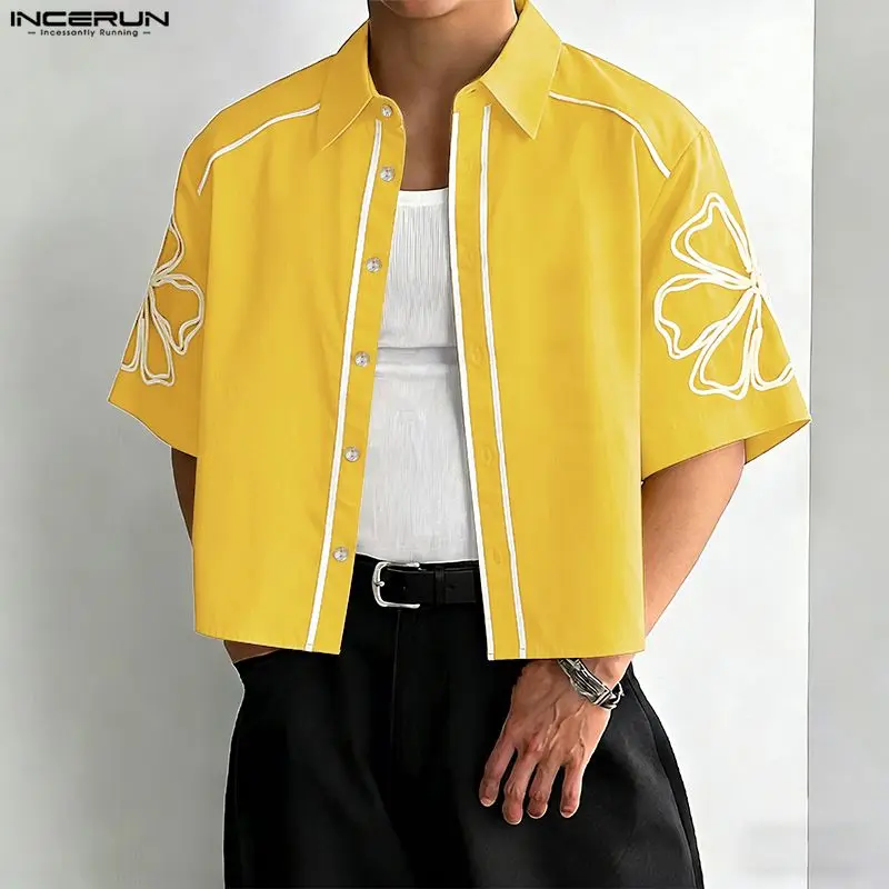 INCERUN Herrenhemd Sommer Bedruckt Revers Kurzarm Lässige Herrenbekleidung Locker 2026 Oberteile Streetwear Mode Hemden für Männer