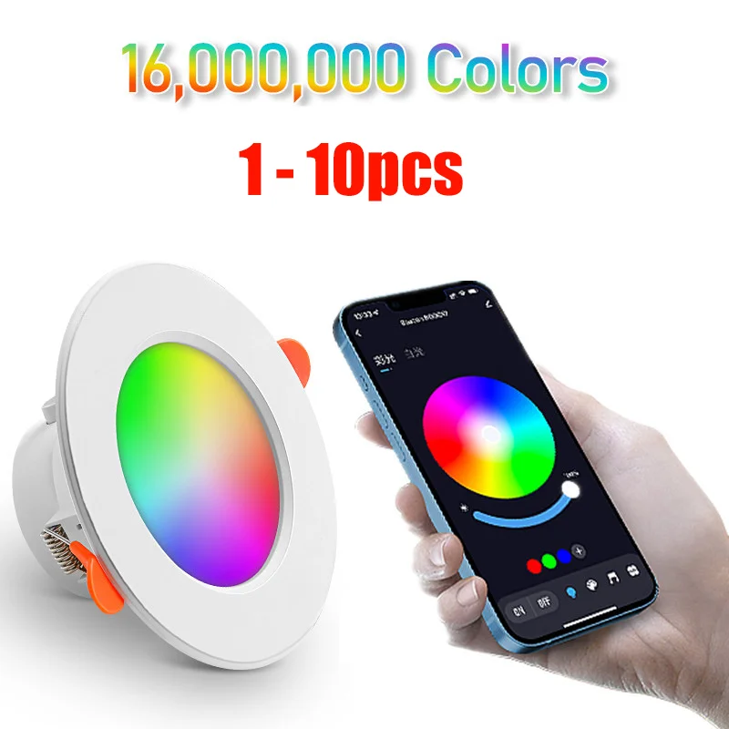 10W RGB+CW+WW Smart LED Downlight - Recessed Ceiling Spot Lamp with Dimmable Color Changing Bluetooth APP Control And Music Sync