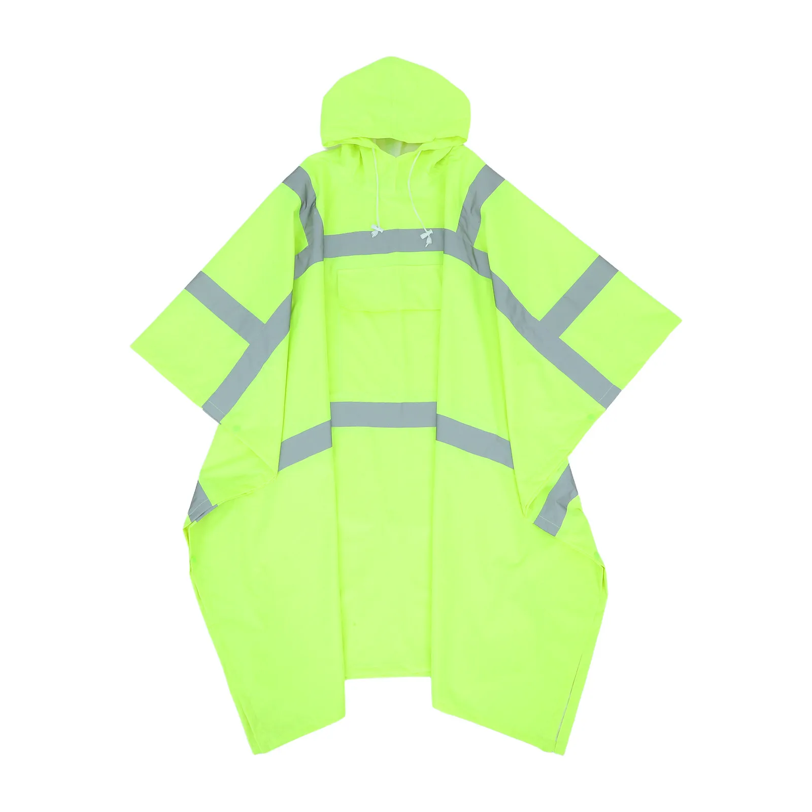 

High Visibility Reflective Poncho Rain Coat Gear For Adult Men Women With Hood And Stripes For Night Work Cycling And Outdoor